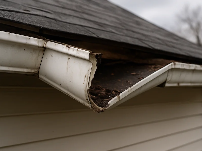 Before: sagging gutter section pulled away from fascia