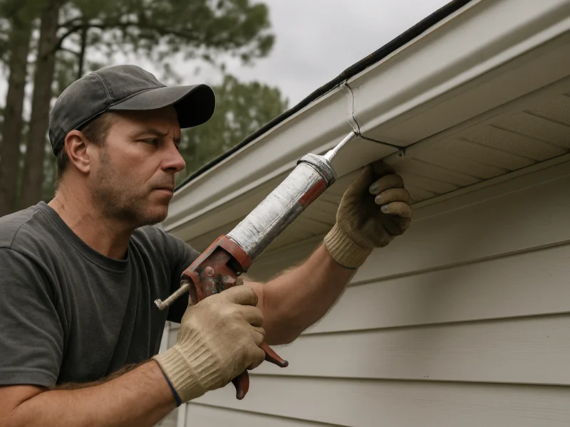 Technician repairing a gutter seam on a home in Ozark, AL